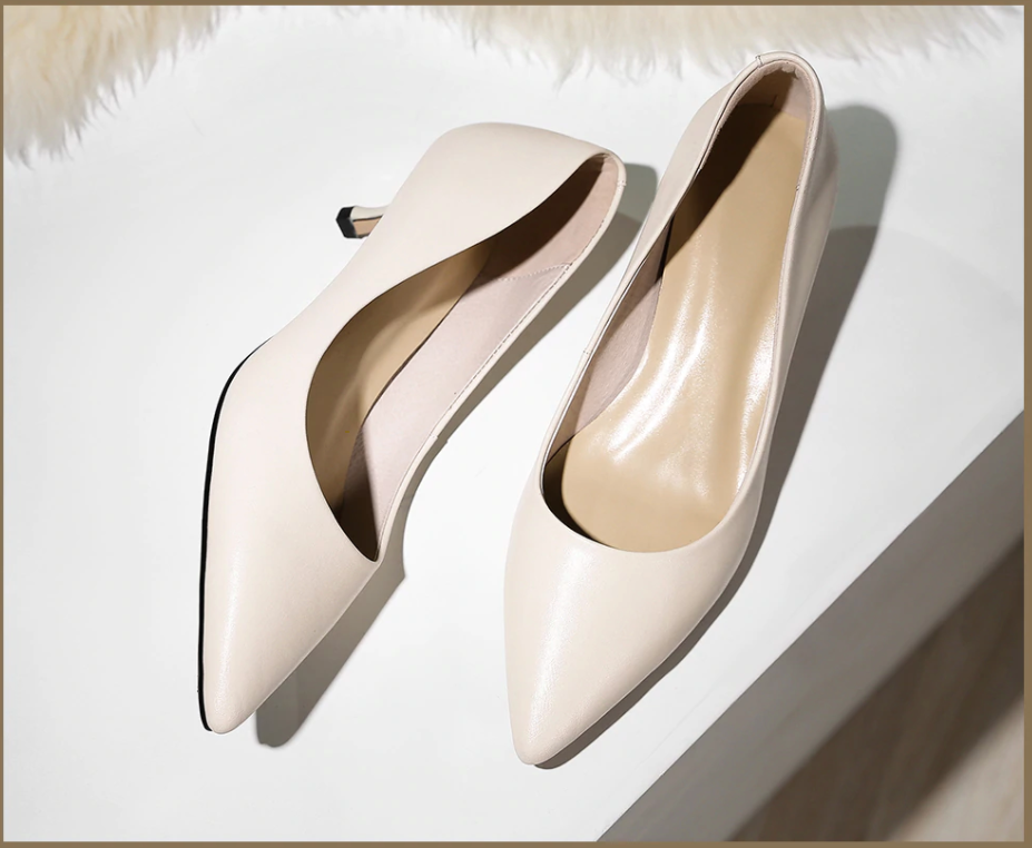 leather pumps shoes color beige size 7.5 for women