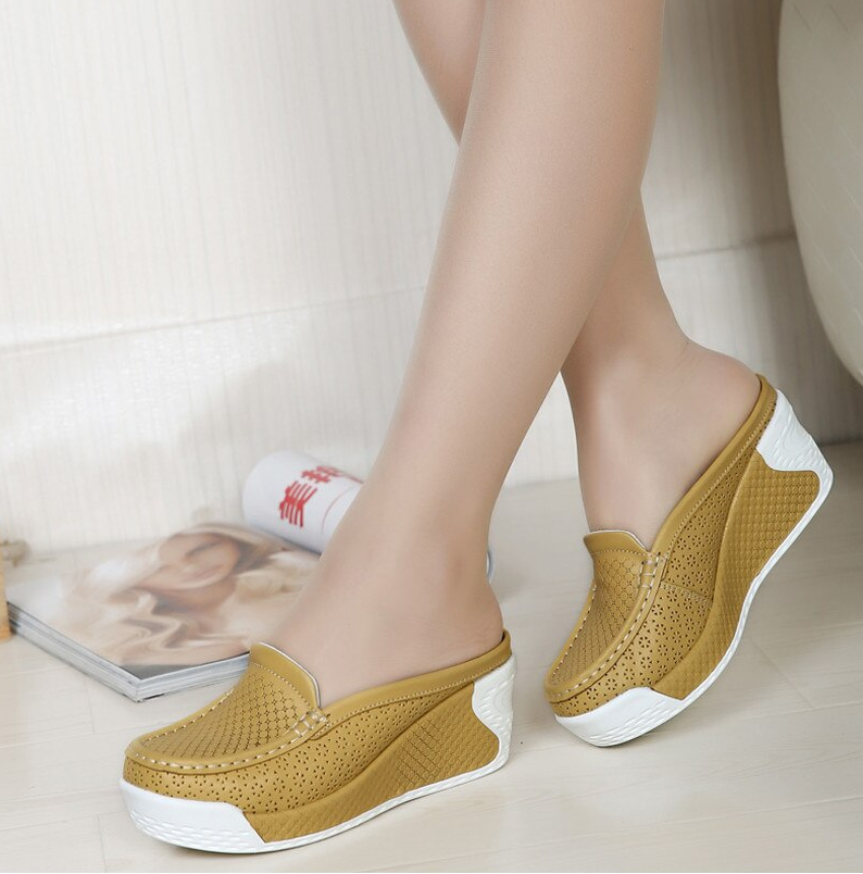 leather wedges color yellow size 8.5 for women