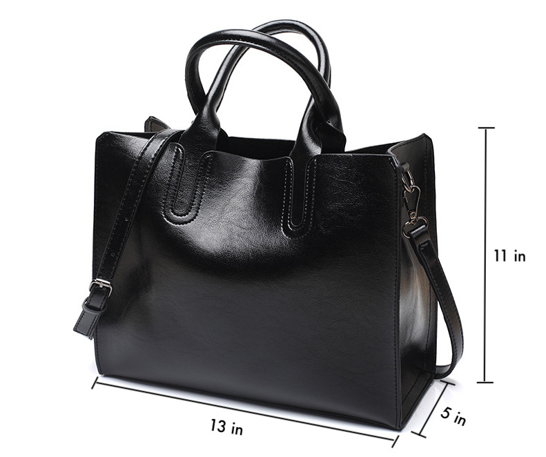 leather handbag color black big for women