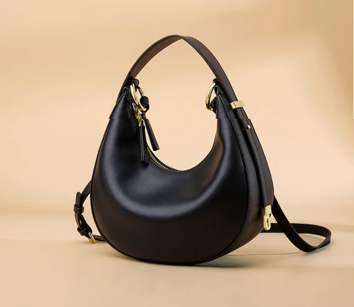 leather handbag color black small for women