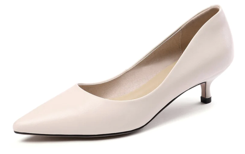 point toe leather pumps shoes color beige size 6.5 for women