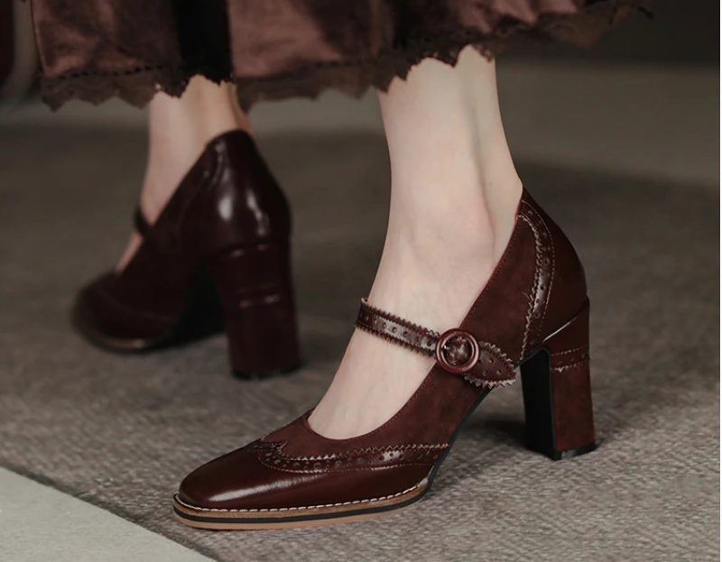 buckle strap pumps shoes color wine size 9 for women