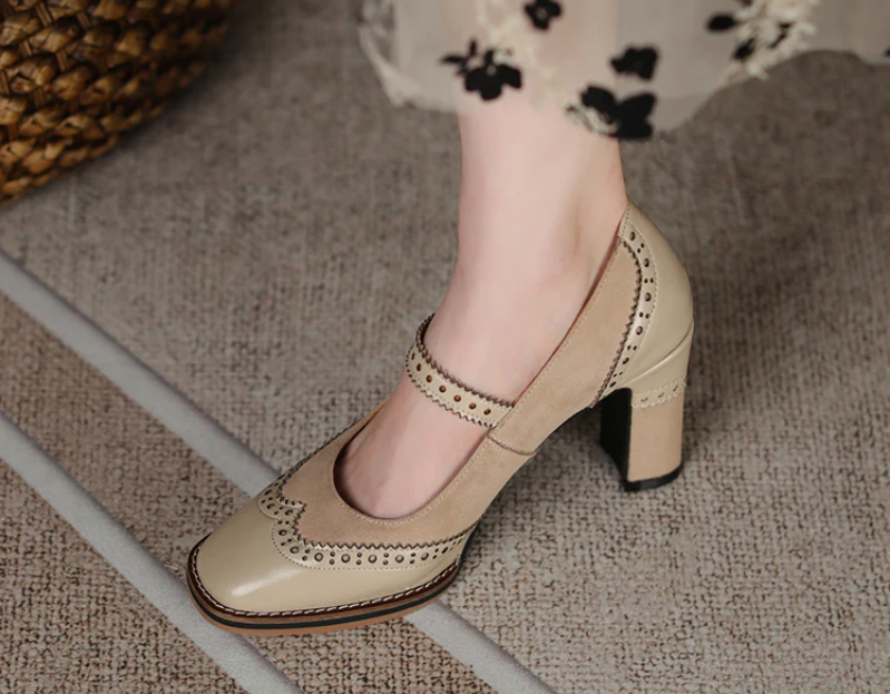 leather pumps shoes color apricot size 6 for women