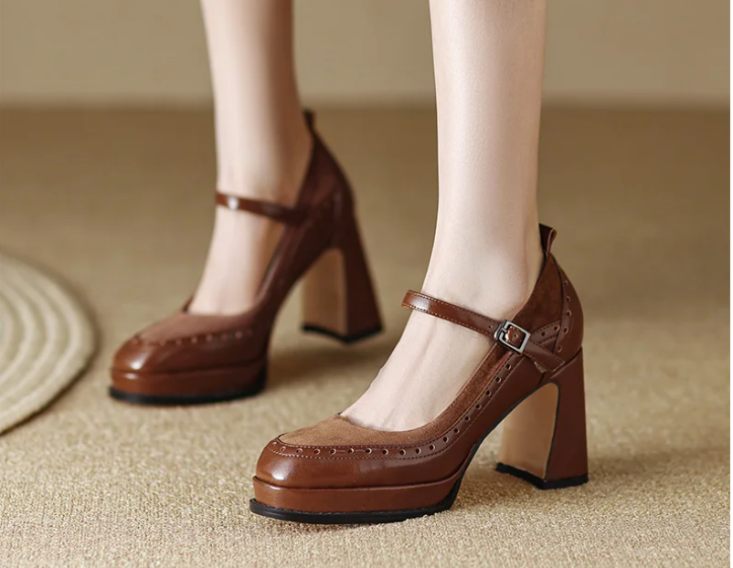 round toe platform pump shoes color brown size 6 for women