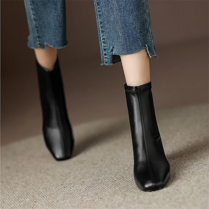 leather ankle boots color black size 5 for women