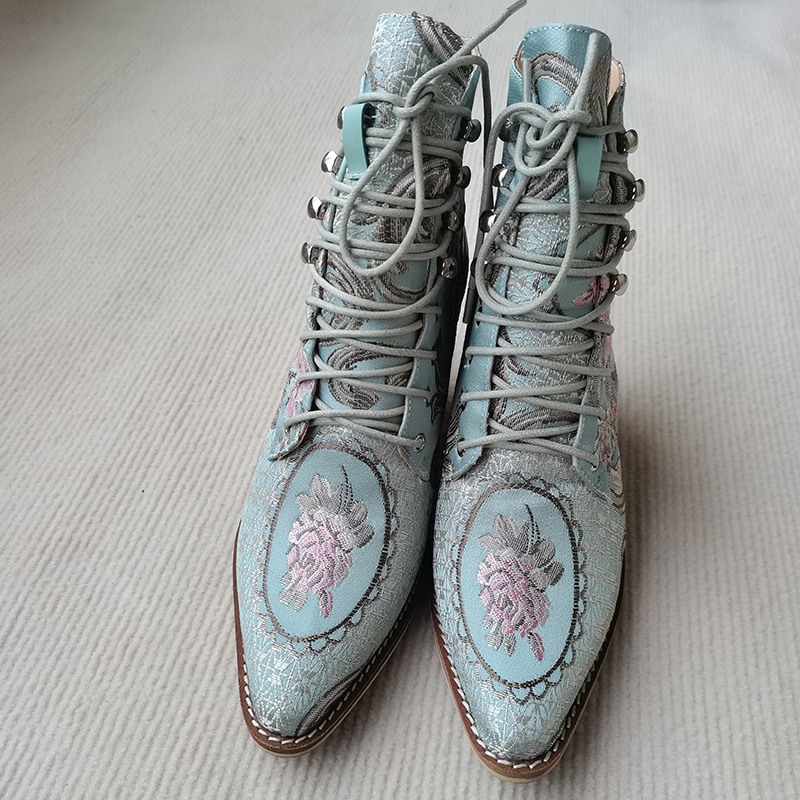 lace up boots color blue size 5 for women