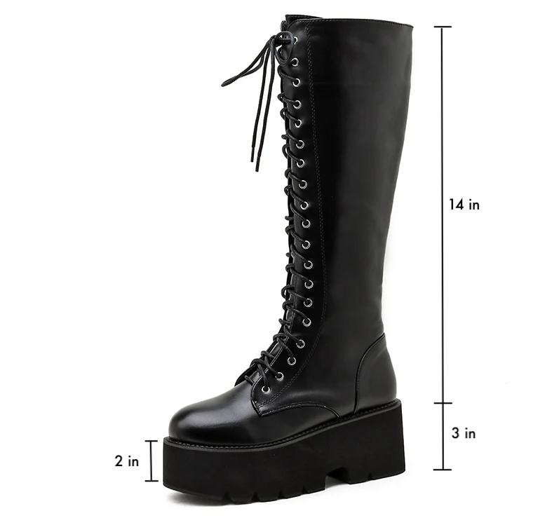 platform boots color black size 5 for women