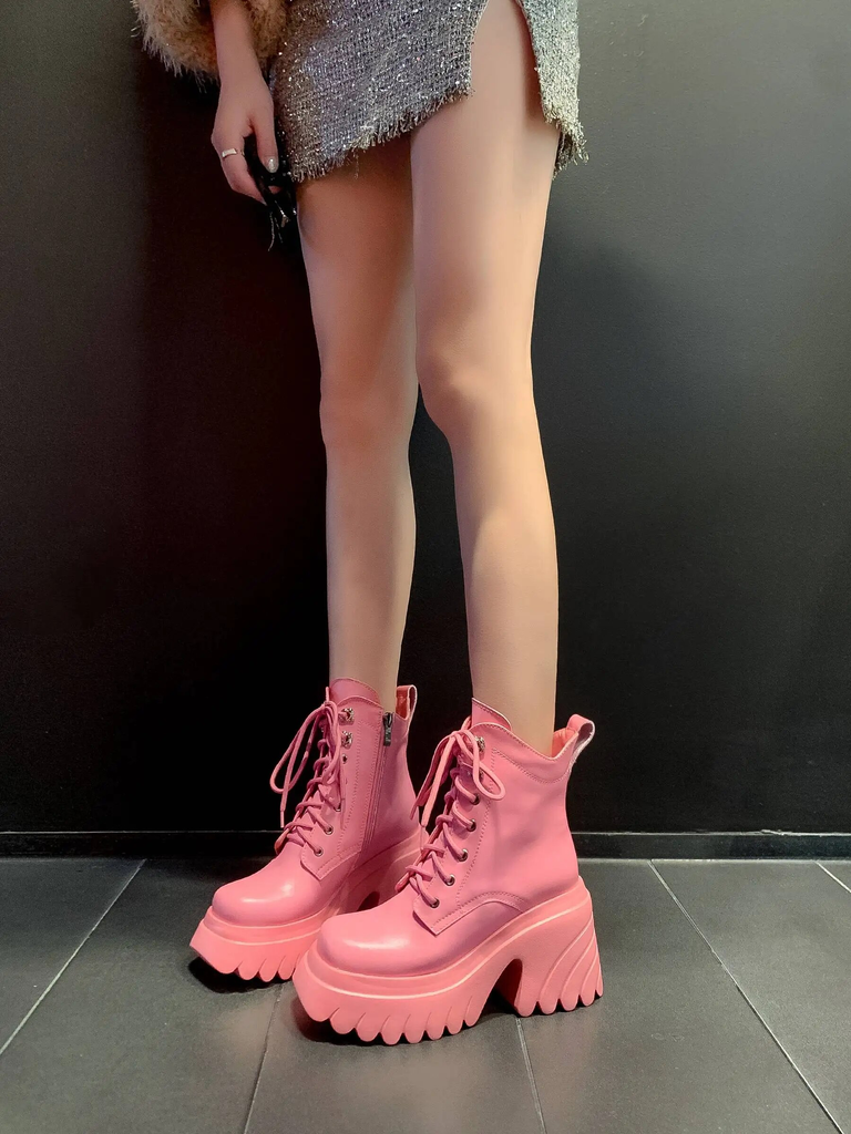 leather ankle boots color pink size 9 for women