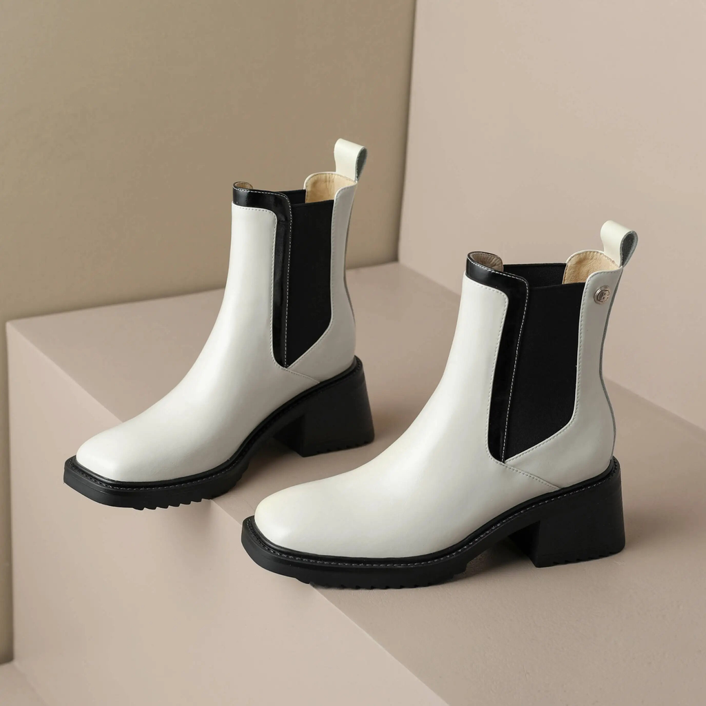 square heel ankle boots color white size 8 for women
