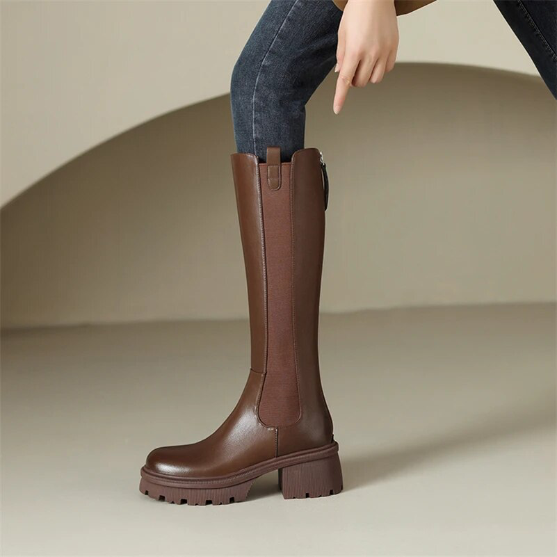 leather platform boots color black size 7.5 for women