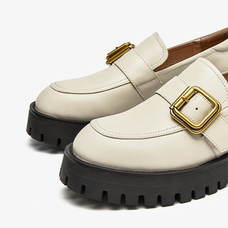 office platform leather loafer shoes color beige 8.5
