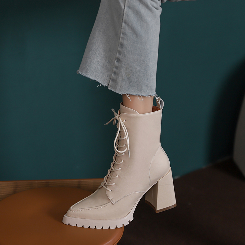leather boots color beige size 8 for women