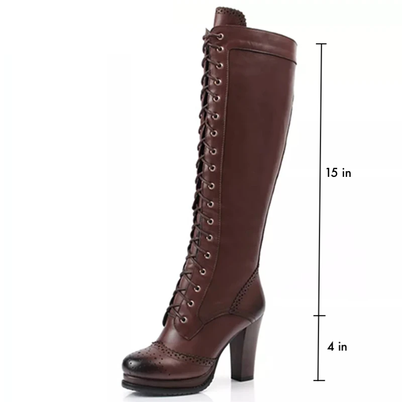 long lace up boots color brown size 5 for women