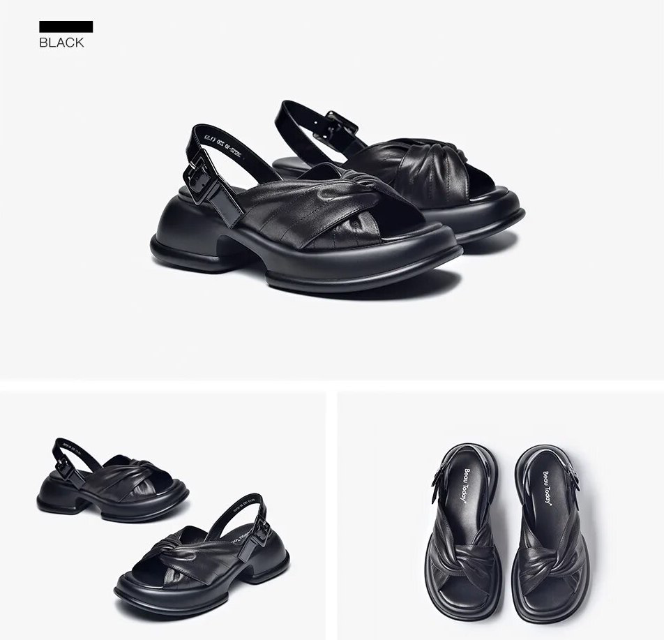 leather sandal color black size 5.5 for women