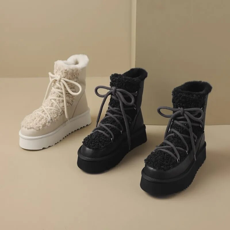 snow platform boots color black size 5 for women