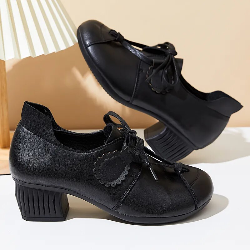 leather pumps color black size  for women