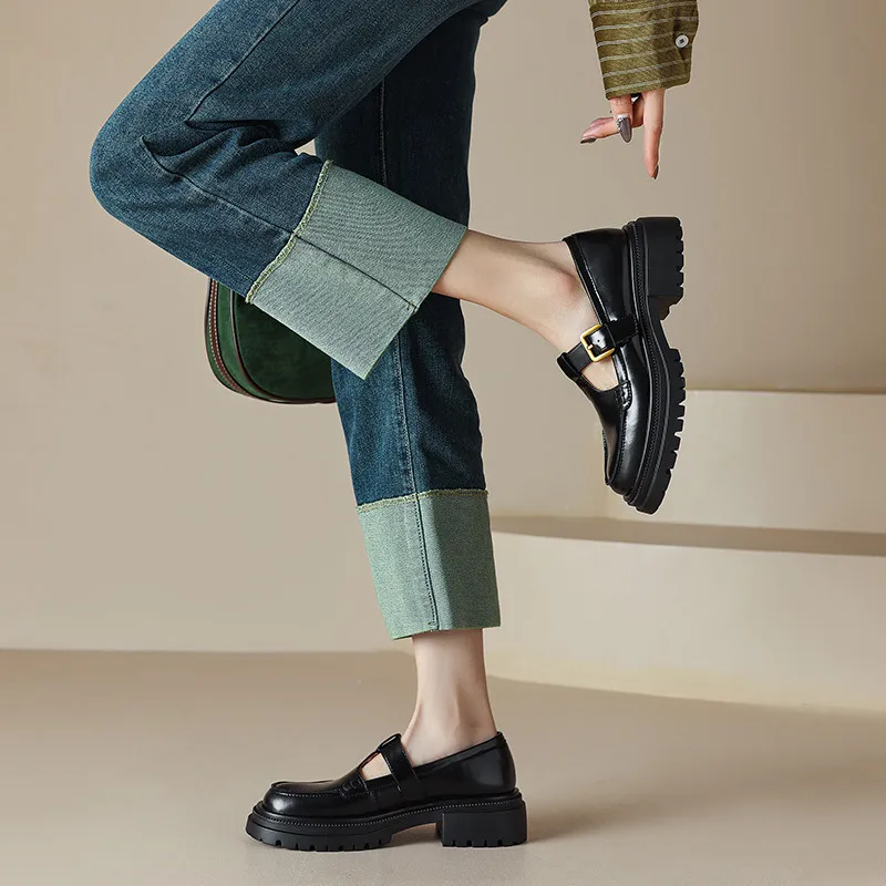 leather platform shoes color black size 5 for women