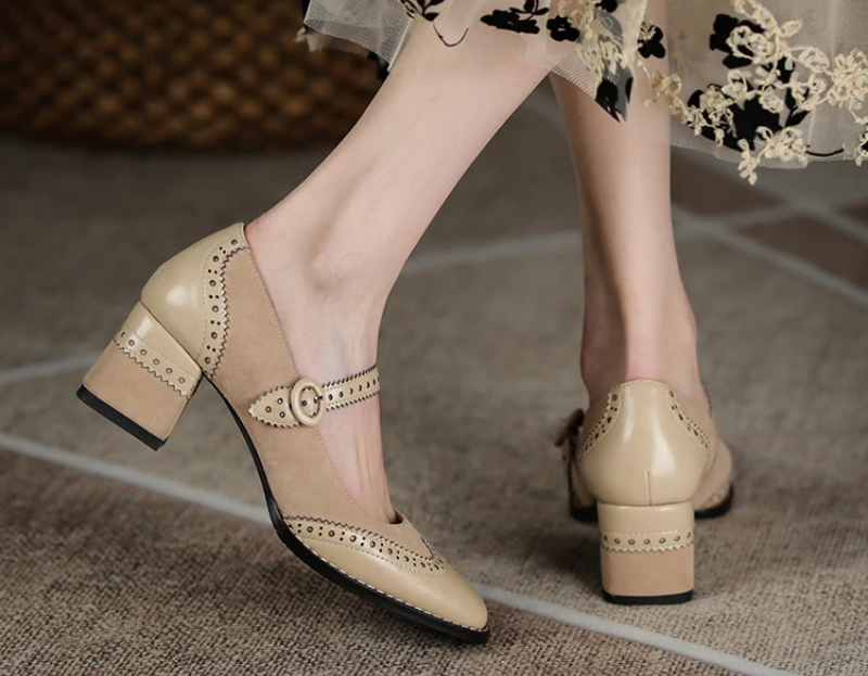 square heel pump shoes color apricot size 5.5 for women