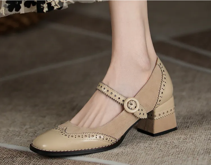 leather pump shoes color apricot size 8 for women