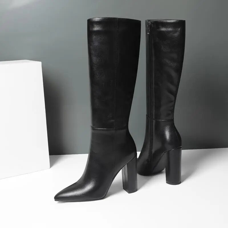 high heel boots color black size 5 for women