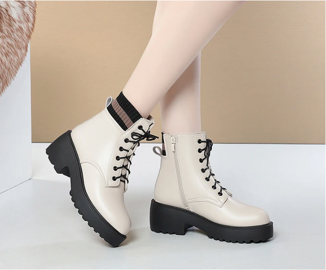 lace up boots color beige size 6.5 for women