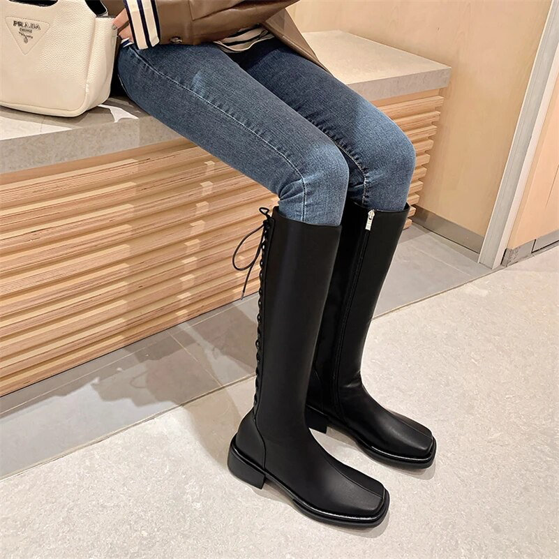 square toe boots color black size 7 for women