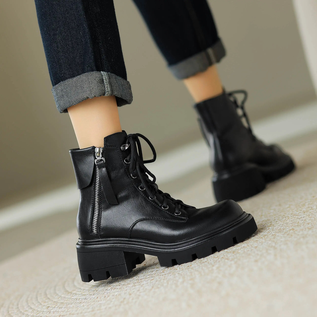 lace up boots color black size 6 for women