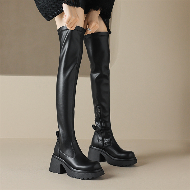 round toe platform boots color black size 8 for women