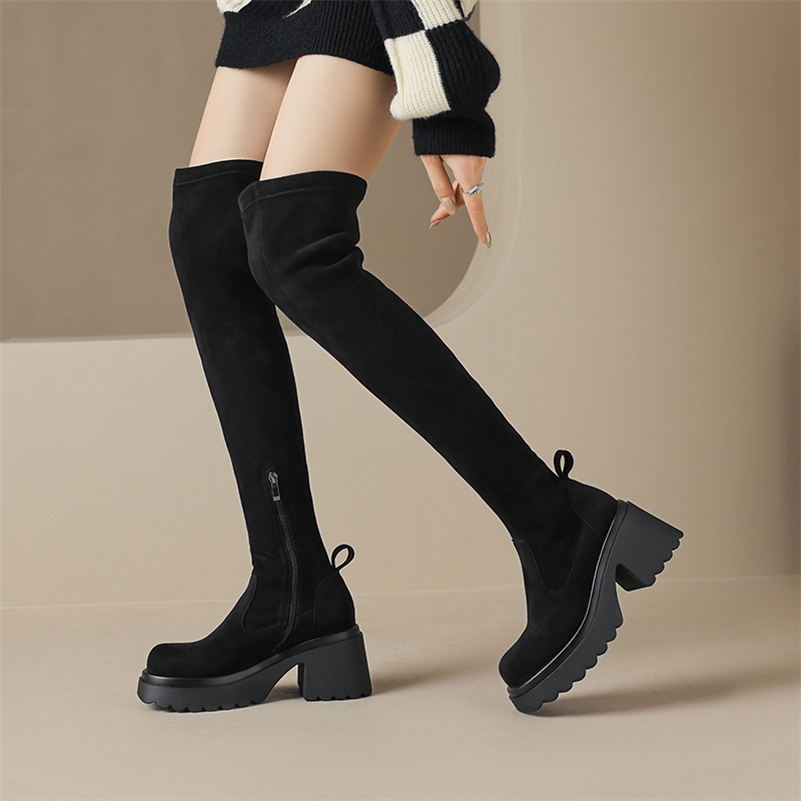 square heel platform boots color black size 7 for women