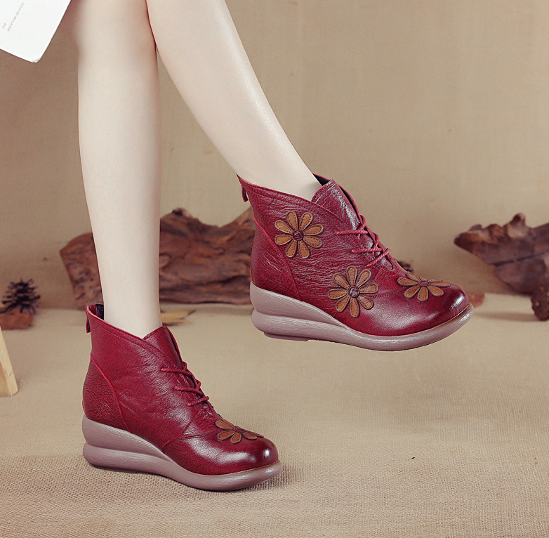 casual ankle boots color red size 7 for women