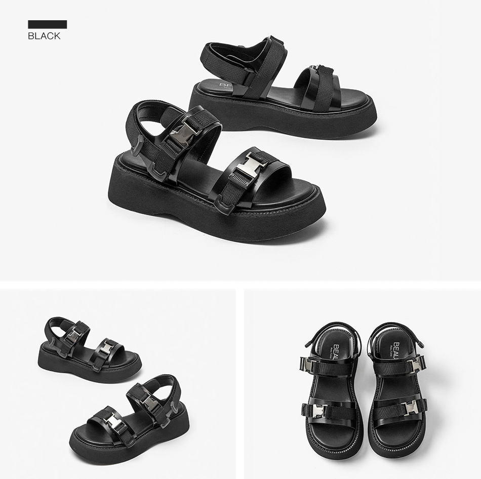 leather sandal color black size 5 for women