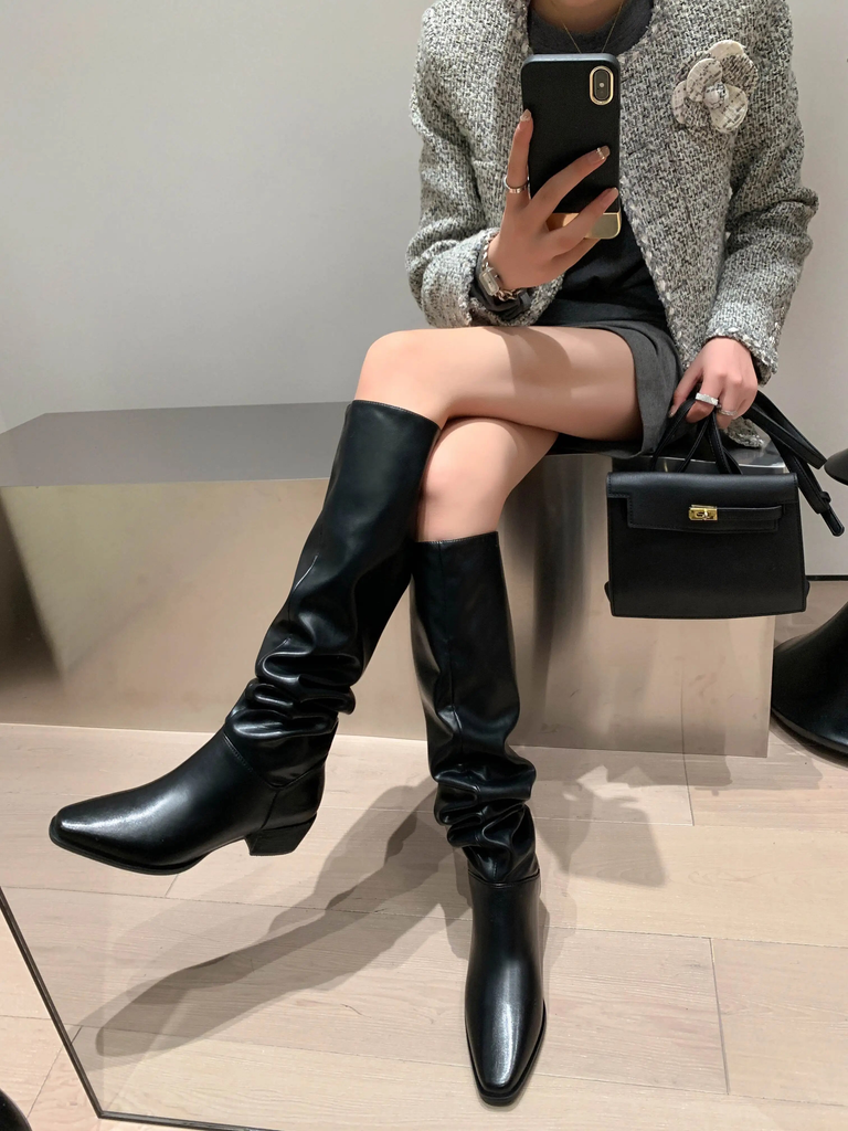 long boots to wear in the office color black size 8 for women