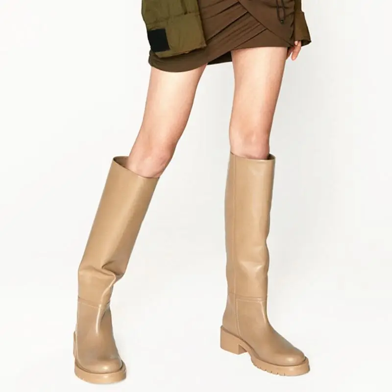 knee high boots color apricot size 7 for women