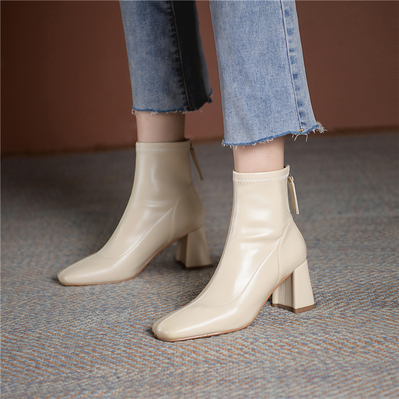 leather ankle boots color beige size 5.5 for women