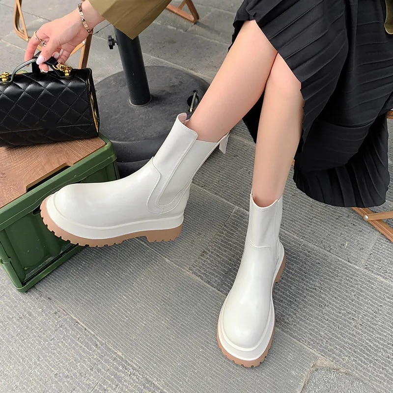 platform boots color beige size 5 for women