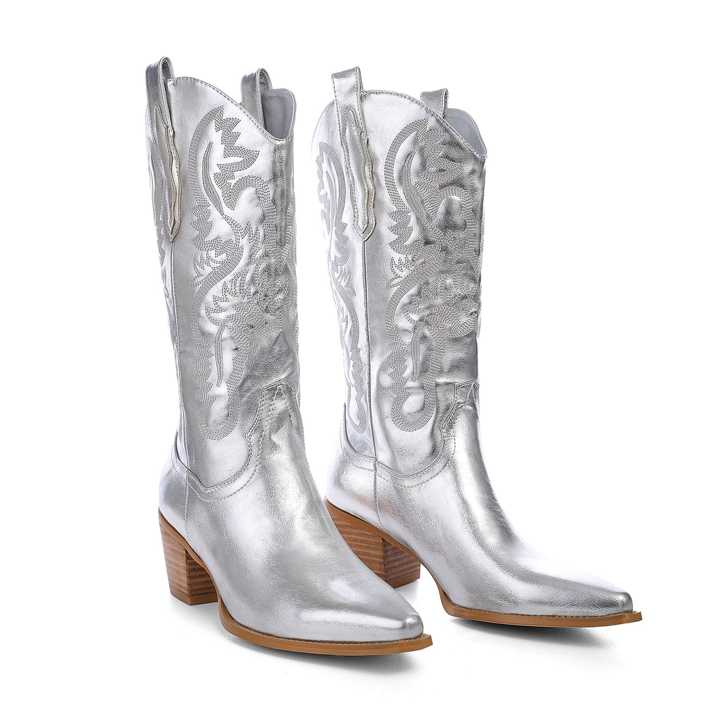 winter cowboy boots color silver size 7.5 for women