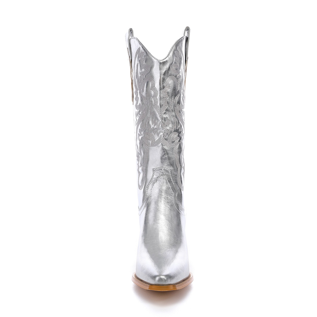 pointed toe cowboy boots color silver size 8 for women