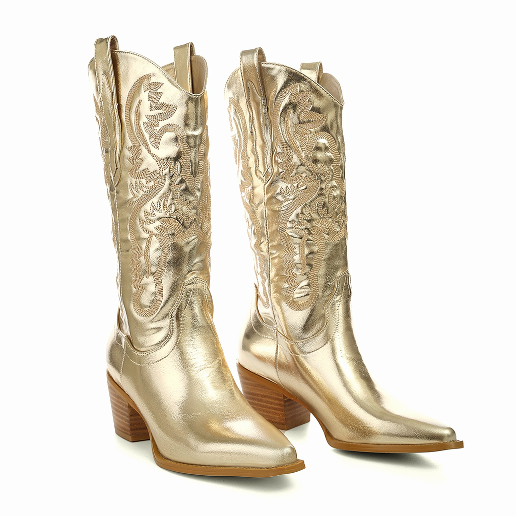 knee high cowboy boots color gold size 9 for women