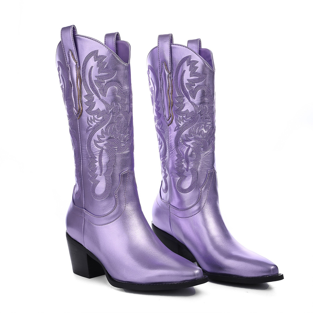 metallic cowboy boots color purple size 6 for women