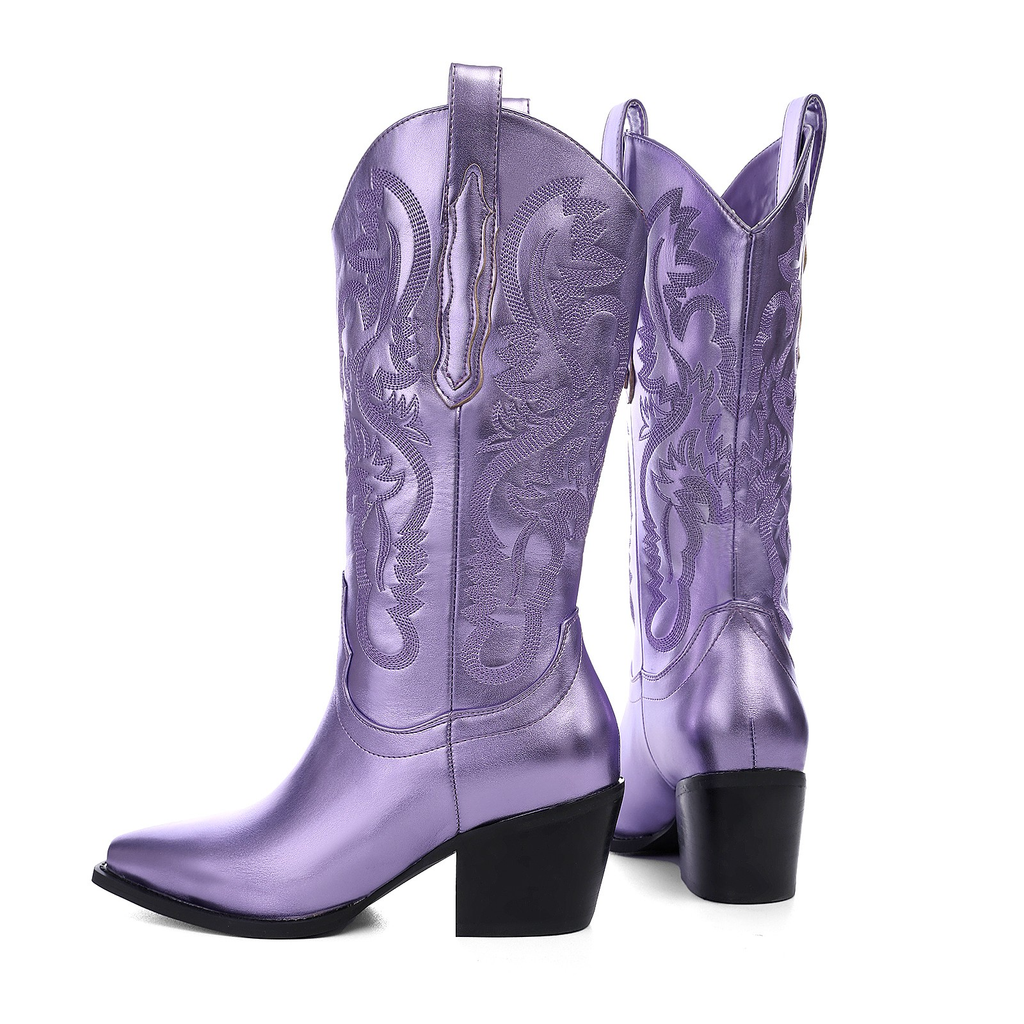 square heel cowboy boots color purple size 7 for women