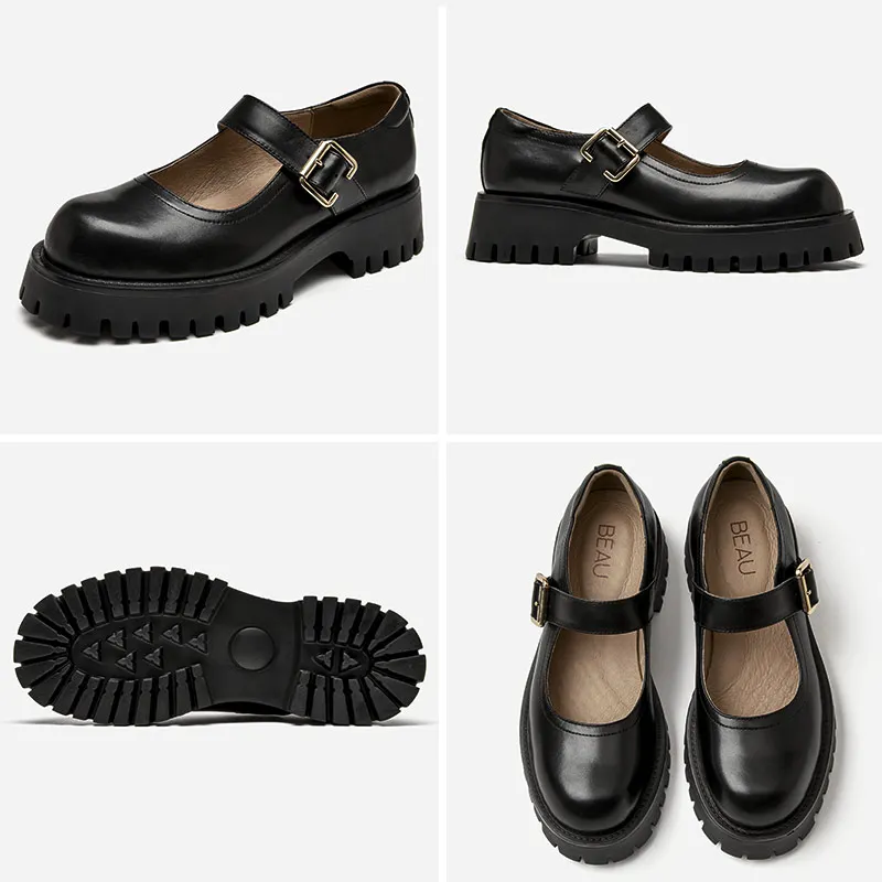 buckle strap platform shoes color black size 6.5 for women