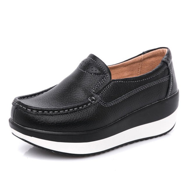 Ultra Seller | Women's Platform Shoes | Genuine Leather Loafer Black