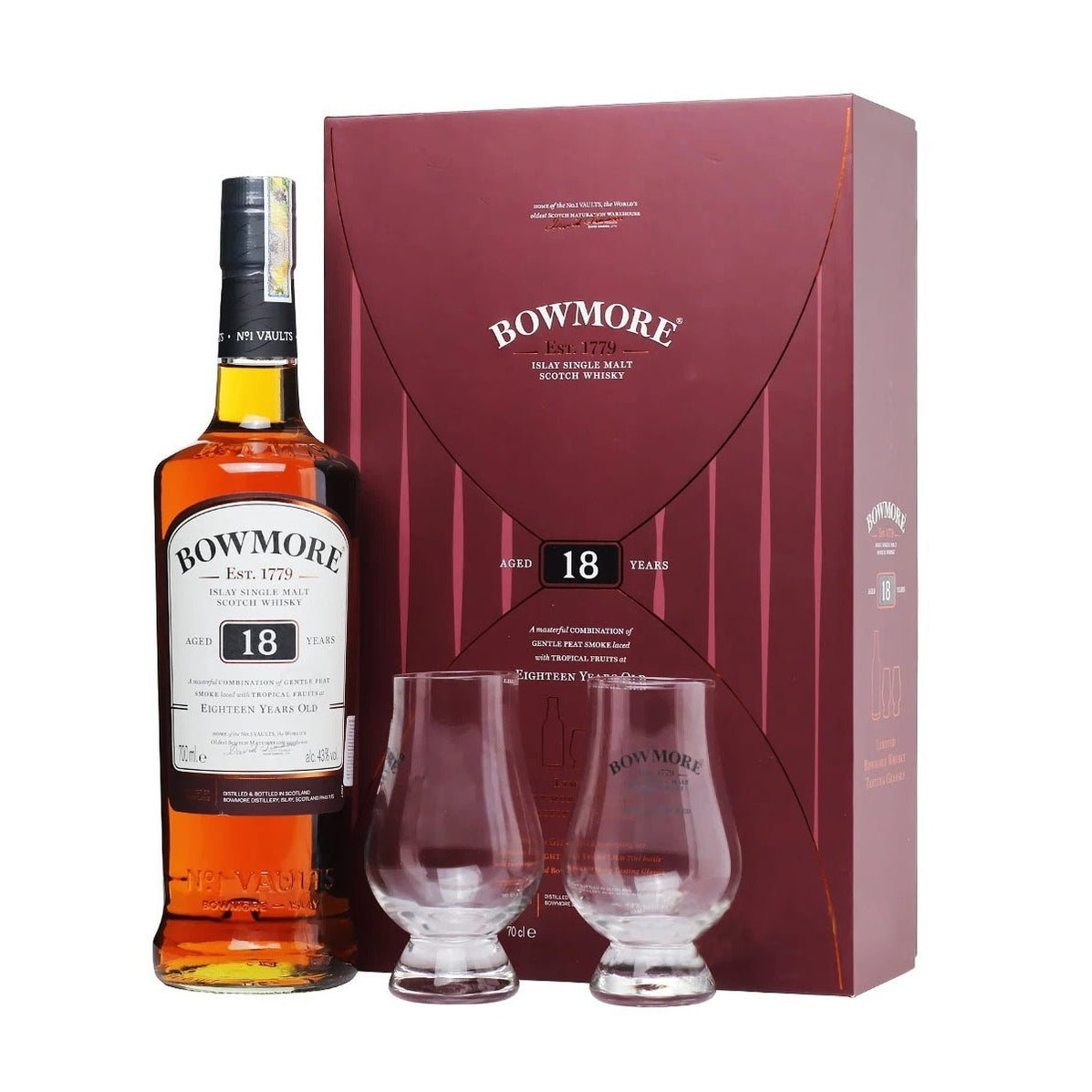 Bowmore 18 Years old Gift Set FREE 2 Whisky Glass — The