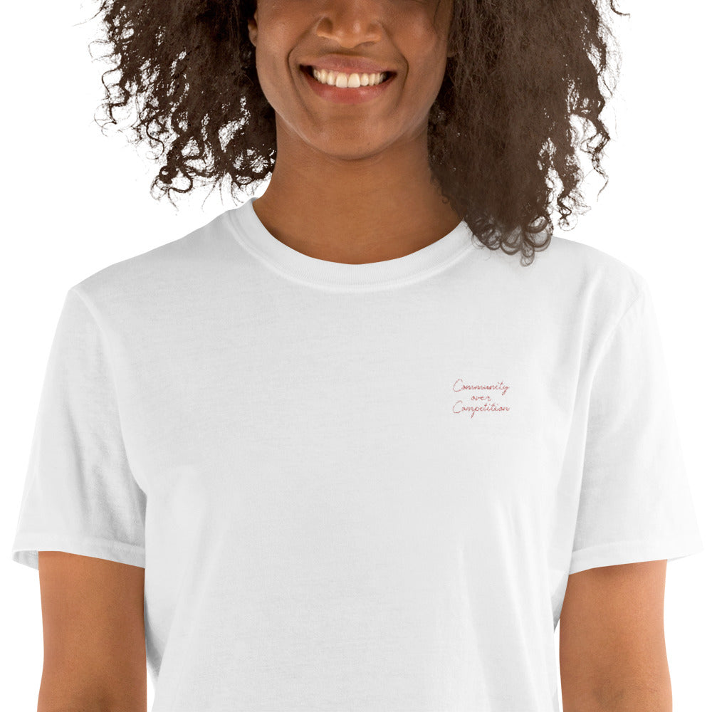 Community Over Competition Embroidered T Shirt Silk Ivy