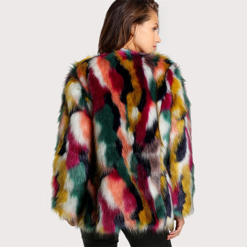 Wonderful Chaos Multi Color Vegan Fur Coat Silk And Ivy