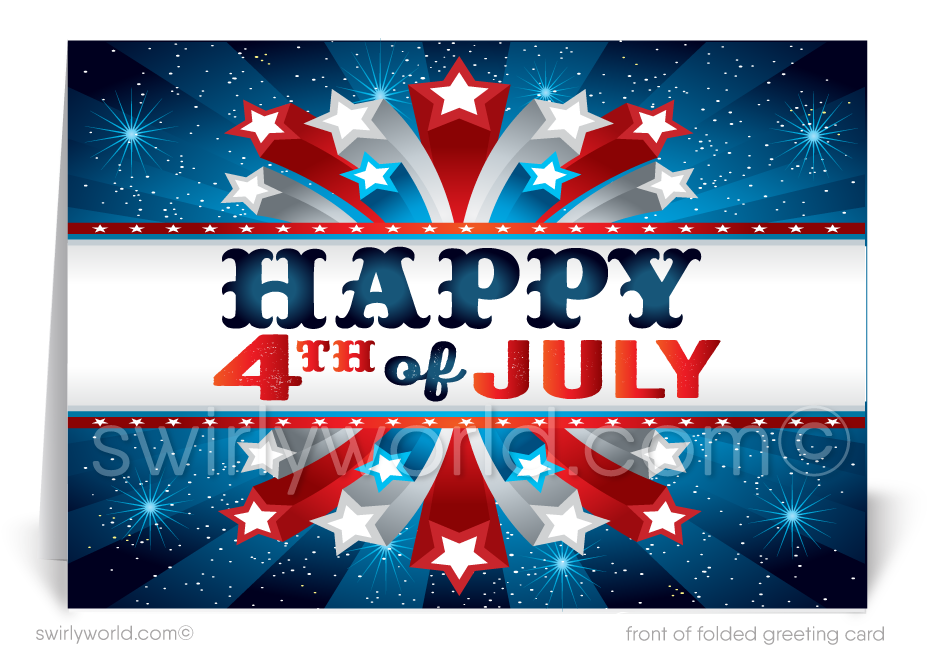 Patriotic American Happy July 4th Cards for Customers swirlyworlddesign