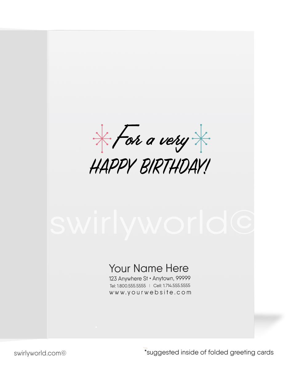 Retro Modern 1950 S Mid Century Happy Birthday Cards Swirly World Design