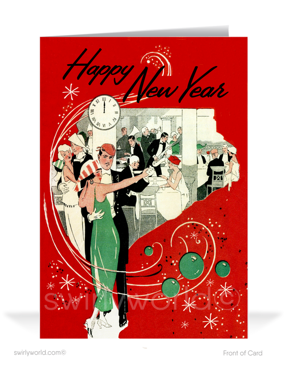 Vintage Happy New Year Cards Swirly World Design