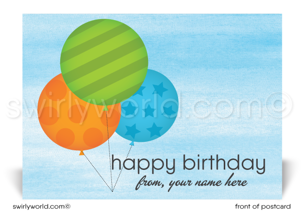 Colorful Retro Modern Balloons Happy Birthday Postcards Swirly World Design