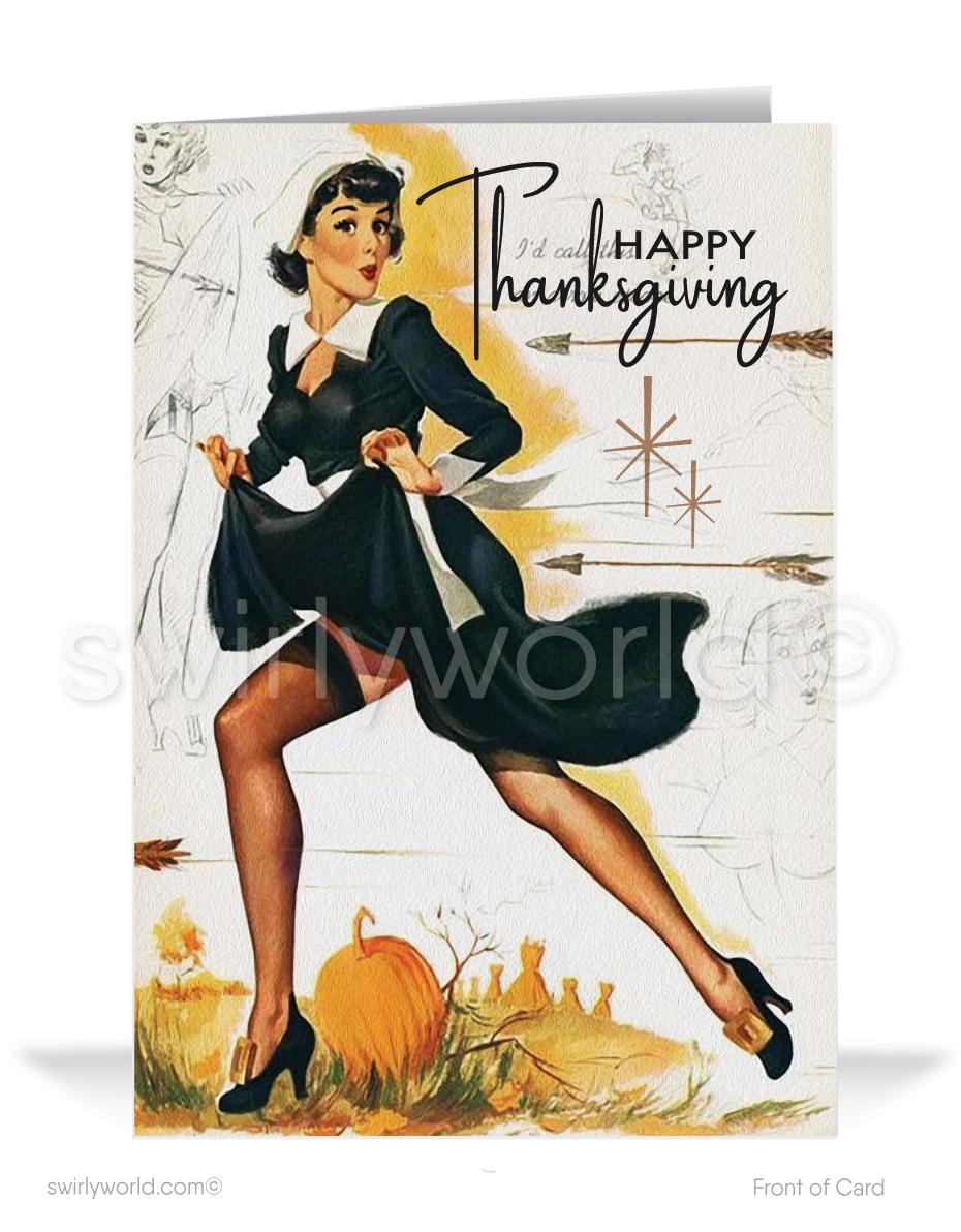 Vintage Mid Century Modern Pinup Girl Pilgrim 1950s Style Thanksgiving